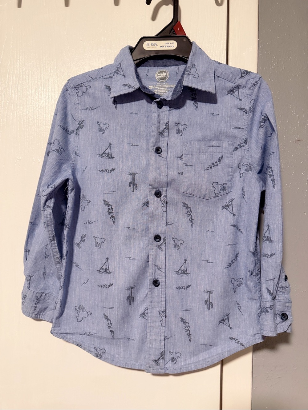 Kids Blue Western Print Button-Down Shirt